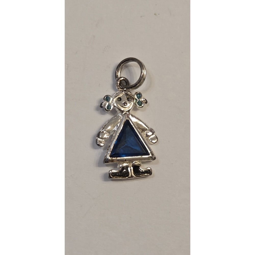 Vintage Jezlaine Sterling Silver Dark Blue CZ Girl Charm Daughter